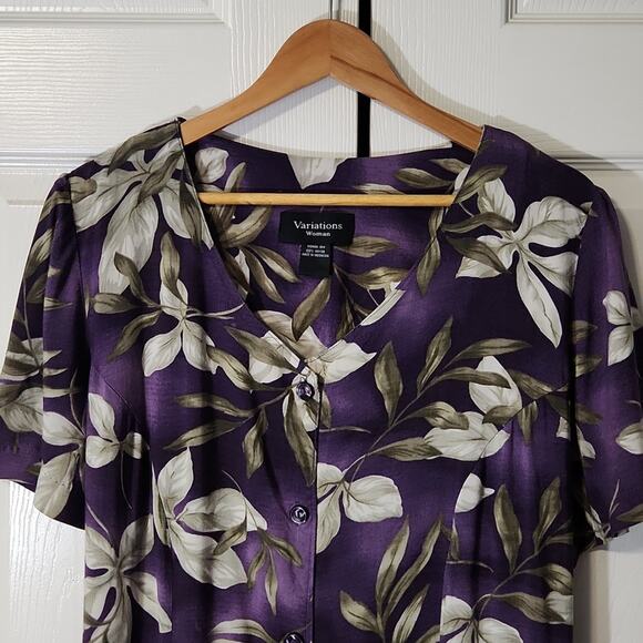 Variations Woman Purple Maxi Dress Size 18W Tropical Button Front Vacation Tie - Picture 7 of 10